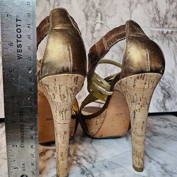 DVF Diane von Furstenberg Bronze Gold Leather Cork Stilettos 8.5 - Picture 2 of 3